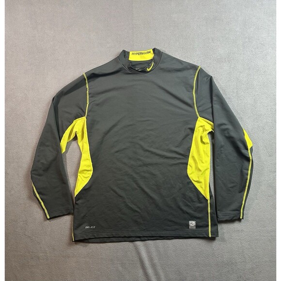 Nike Pro Combat Shirt Hyperwarm Fitted Mens XXL Gray and Yellow Dri Fit - Picture 1 of 4